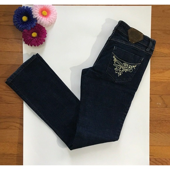 Red by Marc Ecko Juniors Jeans Size 7 Straight Cut Embroidered Pocket 32" Inseam - Picture 3 of 11